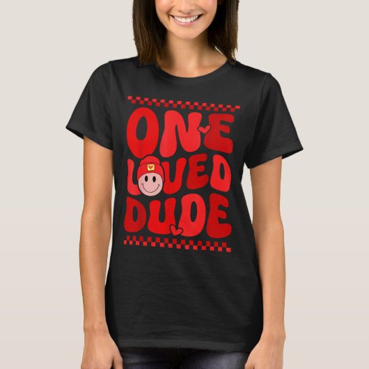 Retro Smile Face One Loved Dude Valentines Day Men Tシャツ (正面)