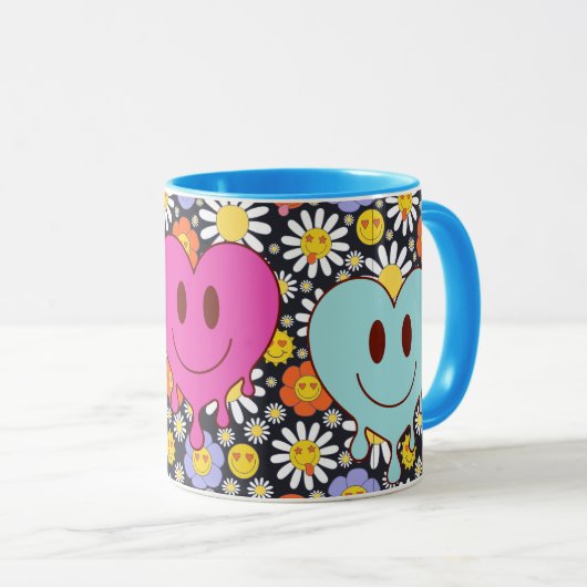 Retro Smile Mug Funny Smiley Face Cool Design マグカップ (正面右)