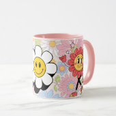 Retro Smile Mug Funny Smiley Face Cool Design マグカップ (正面右)