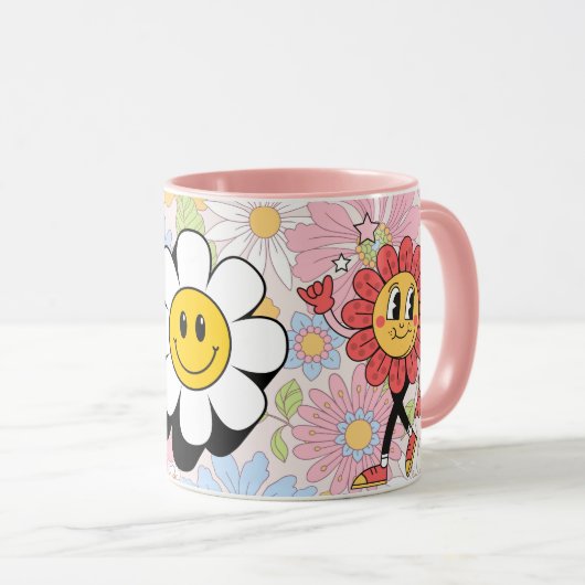 Retro Smile Mug Funny Smiley Face Cool Design マグカップ (正面右)
