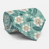 Retro Smiling Daisies Pattern – Groovy 70s Boho ネクタイ (ロール)
