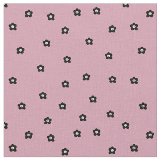 Retro Smiling Flower Pattern in black and Rosa ファブリック