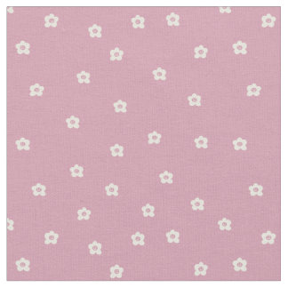  Retro Smiling Flower Pattern in Cream and Rosa ファブリック