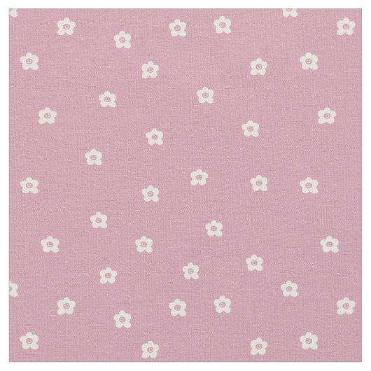  Retro Smiling Flower Pattern in Cream and Rosa ファブリック (クローズアップ)