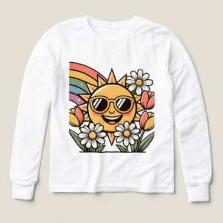 Retro Smiling Sun Rainbow Floral Cute Vintage Aest