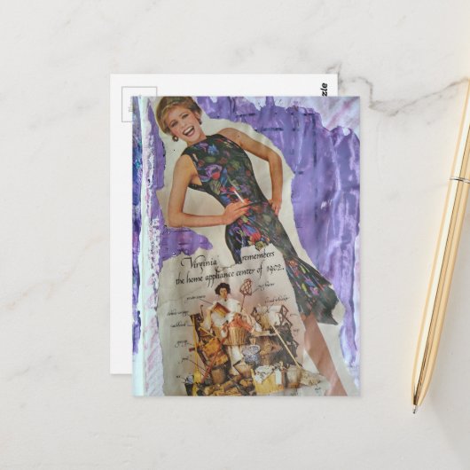 Retro smoking woman remembers housework collage ポストカード (正面/裏面インサイチュ)