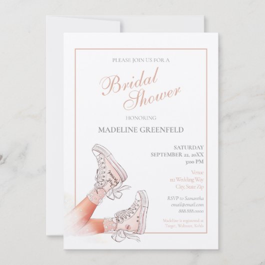 Retro Sneakers Peach Wedding Bridal Shower 招待状 (正面)