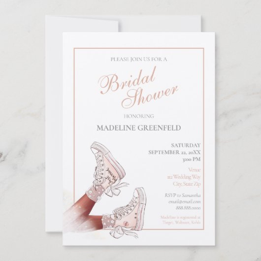 Retro Sneakers Peach Wedding Bridal Shower 招待状 (正面)