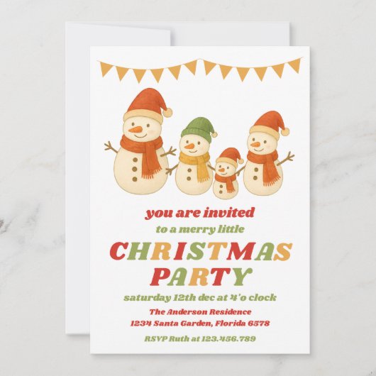 Retro Snowman Editable Christmas Party 招待状 (正面)