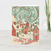 Retro Snowy Christmas Village Blizzard シーズンカード (正面)