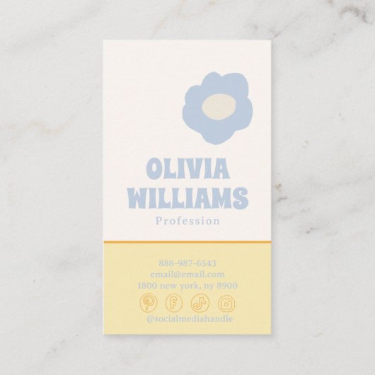 Retro Soft Boho Groovy Checkered Floral Unique 70s 名刺 (裏面)