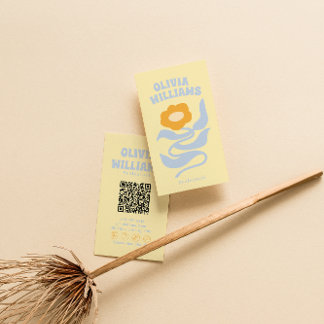 Retro Soft Colorful QR Code Boho Groovy Floral 名刺