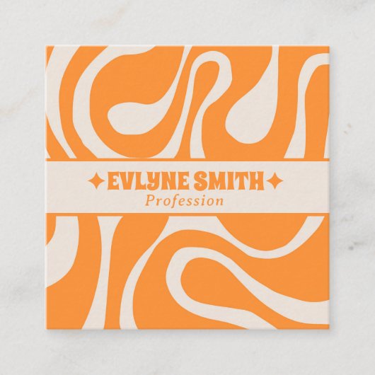 Retro Soft Orange 70s Boho Groovy Unique Trendy スクエア名刺 (正面)
