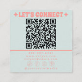 Retro Soft Pink Blue QR Code Groovy Floral Girly  スクエア名刺 (裏面)