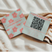 Retro Soft Pink Blue QR Code Groovy Floral Girly スクエア名刺