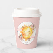 Retro Soft Pink Boho Flowers Sunshine Baby Shower 紙コップ (裏面)