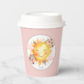 Retro Soft Pink Boho Flowers Sunshine Baby Shower 紙コップ (正面)