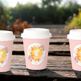 Retro Soft Pink Boho Flowers Sunshine Baby Shower 紙コップ