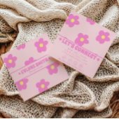 Retro Soft Pink Groovy Floral Trendy Girly Boho スクエア名刺