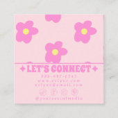 Retro Soft Pink Groovy Floral Trendy Girly Boho スクエア名刺 (裏面)