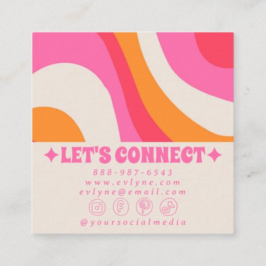 Retro Soft Pink Orange Boho Groovy Girly Trendy スクエア名刺 (裏面)