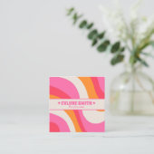 Retro Soft Pink Orange Boho Groovy Girly Trendy スクエア名刺 (スタンド正面)