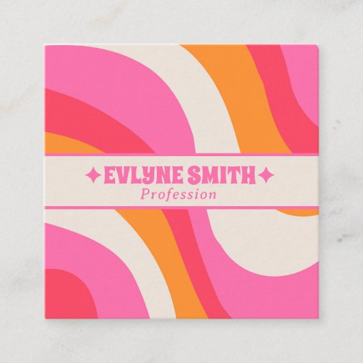 Retro Soft Pink Orange Boho Groovy Girly Trendy スクエア名刺 (正面)