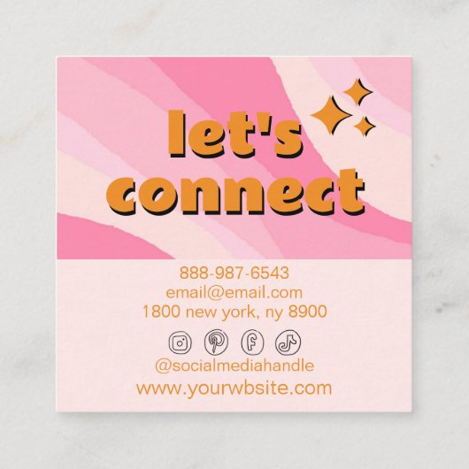 Retro Soft Pink Orange Groovy Girly Trendy Unique スクエア名刺 (裏面)