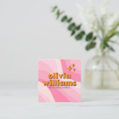 Retro Soft Pink Orange Groovy Girly Trendy Unique スクエア名刺 (スタンド正面)