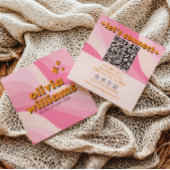 Retro Soft Pink Orange QR Code Groovy Girly Trendy スクエア名刺