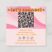 Retro Soft Pink Orange QR Code Groovy Girly Trendy スクエア名刺 (裏面)