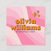 Retro Soft Pink Orange QR Code Groovy Girly Trendy スクエア名刺 (正面)