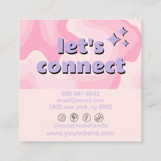 Retro Soft Pink Purple Groovy Girly Trendy Funky  スクエア名刺 (裏面)