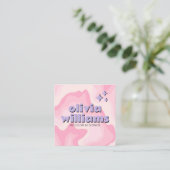 Retro Soft Pink Purple Groovy Girly Trendy Funky  スクエア名刺 (スタンド正面)