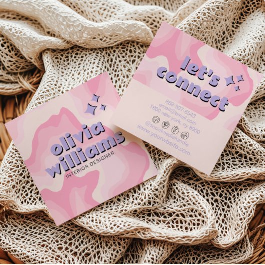 Retro Soft Pink Purple Groovy Girly Trendy Funky  スクエア名刺