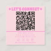 Retro Soft Pink QR Code Groovy Floral Girly Boho スクエア名刺 (裏面)