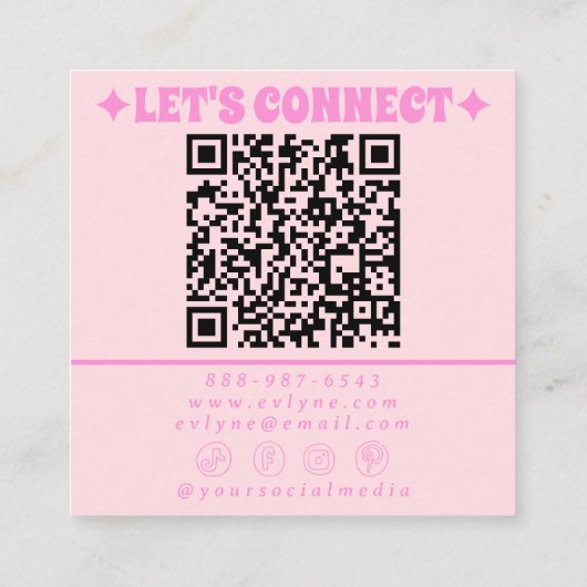 Retro Soft Pink QR Code Groovy Floral Girly Boho スクエア名刺 (裏面)