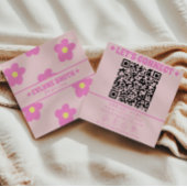 Retro Soft Pink QR Code Groovy Floral Girly Boho スクエア名刺