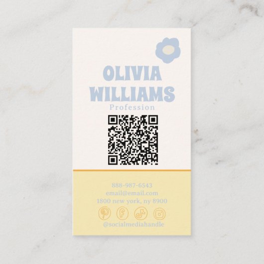 Retro Soft QR Code Boho Groovy Checkered Floral 名刺 (裏面)