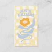 Retro Soft QR Code Boho Groovy Checkered Floral 名刺 (正面)