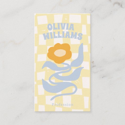 Retro Soft QR Code Boho Groovy Checkered Floral 名刺 (正面)