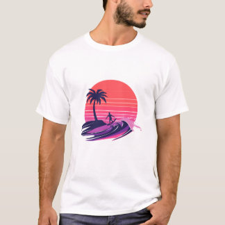 Retro-Sonnenuntergang Surfer Auf Der Welle Tシャツ