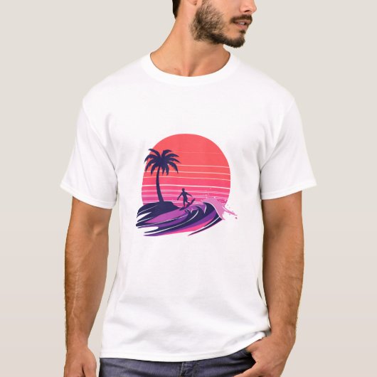 Retro-Sonnenuntergang Surfer Auf Der Welle Tシャツ (正面)