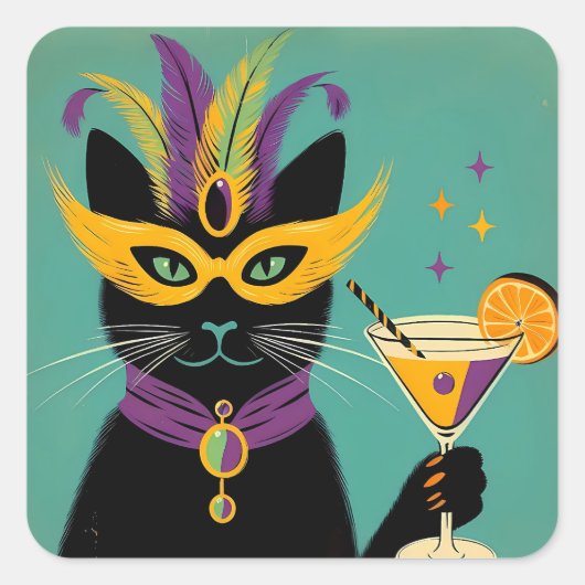 Retro Sophisticats Its Time to Mardi Gras Martini スクエアシール (正面)