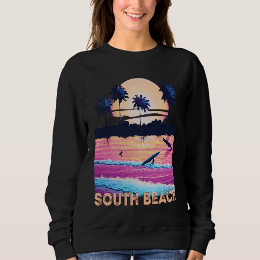 Retro South Beach Florida Souvenir Surf スウェットシャツ (正面)