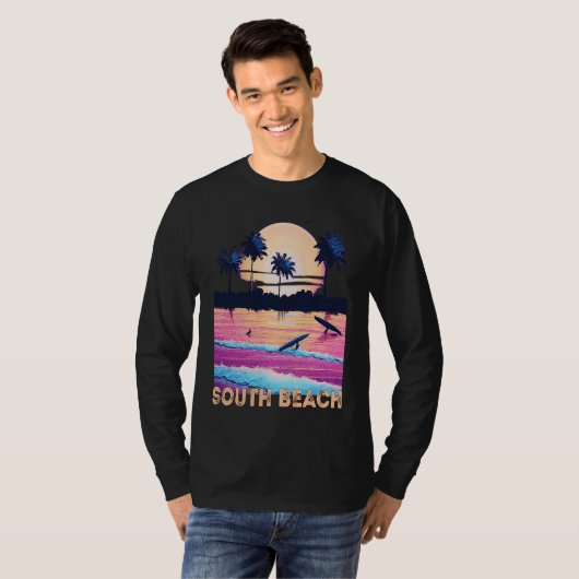 Retro South Beach Florida Souvenir Surf Tシャツ (正面フル)