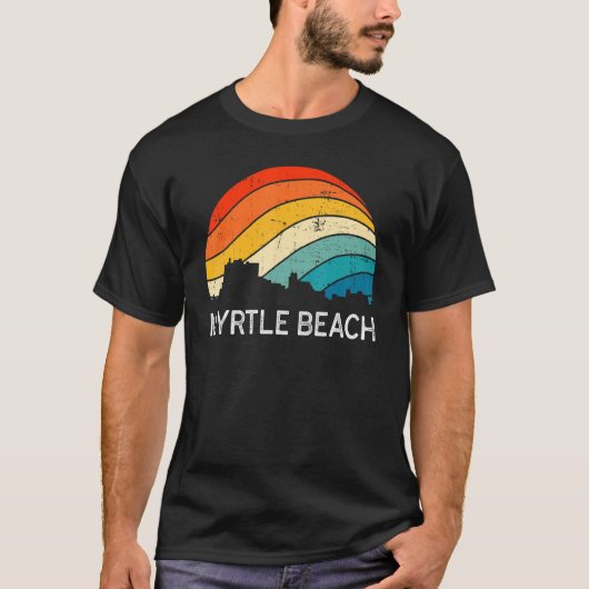 Retro South Carolina City Myrtle Beach Skyline Vin Tシャツ (正面)