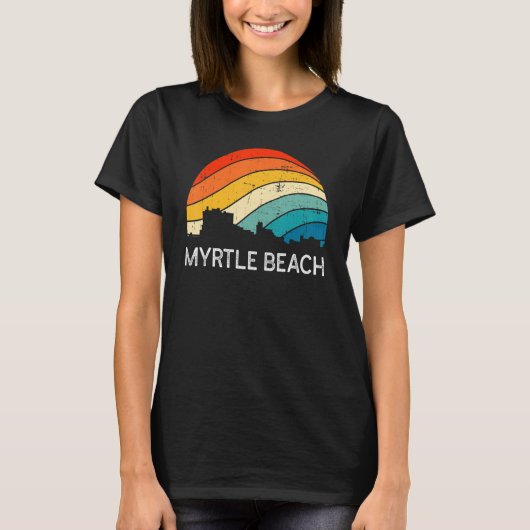 Retro South Carolina City Myrtle Beach Skyline Vin Tシャツ (正面)