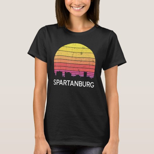 Retro South Carolina City Spartanburg Skyline Vint Tシャツ (正面)
