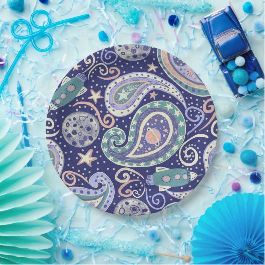 Retro Space Galaxy Design ペーパープレート (パーティー)